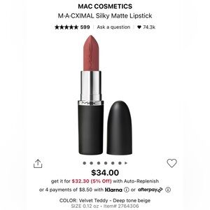 MAC MATTE LIPSTICK 617 VELVET TEDDY